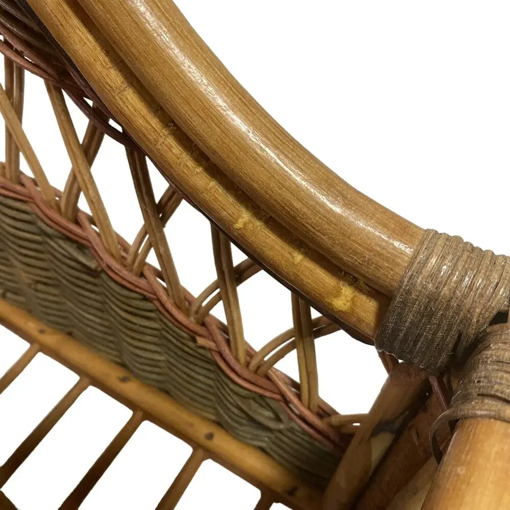 VTG Bent Wood Rattan Bamboo Rack‎ Holder Magazine Towel MCM Boho Decor 19X10x18
